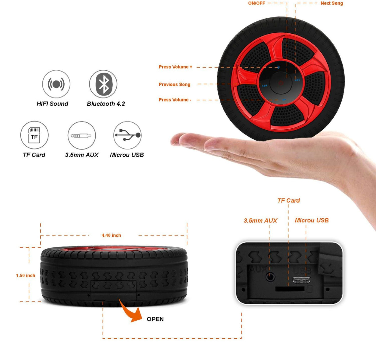 G2386 Wireless Wheel-Design Bluetooth Speaker: High-Performance Audio with Style